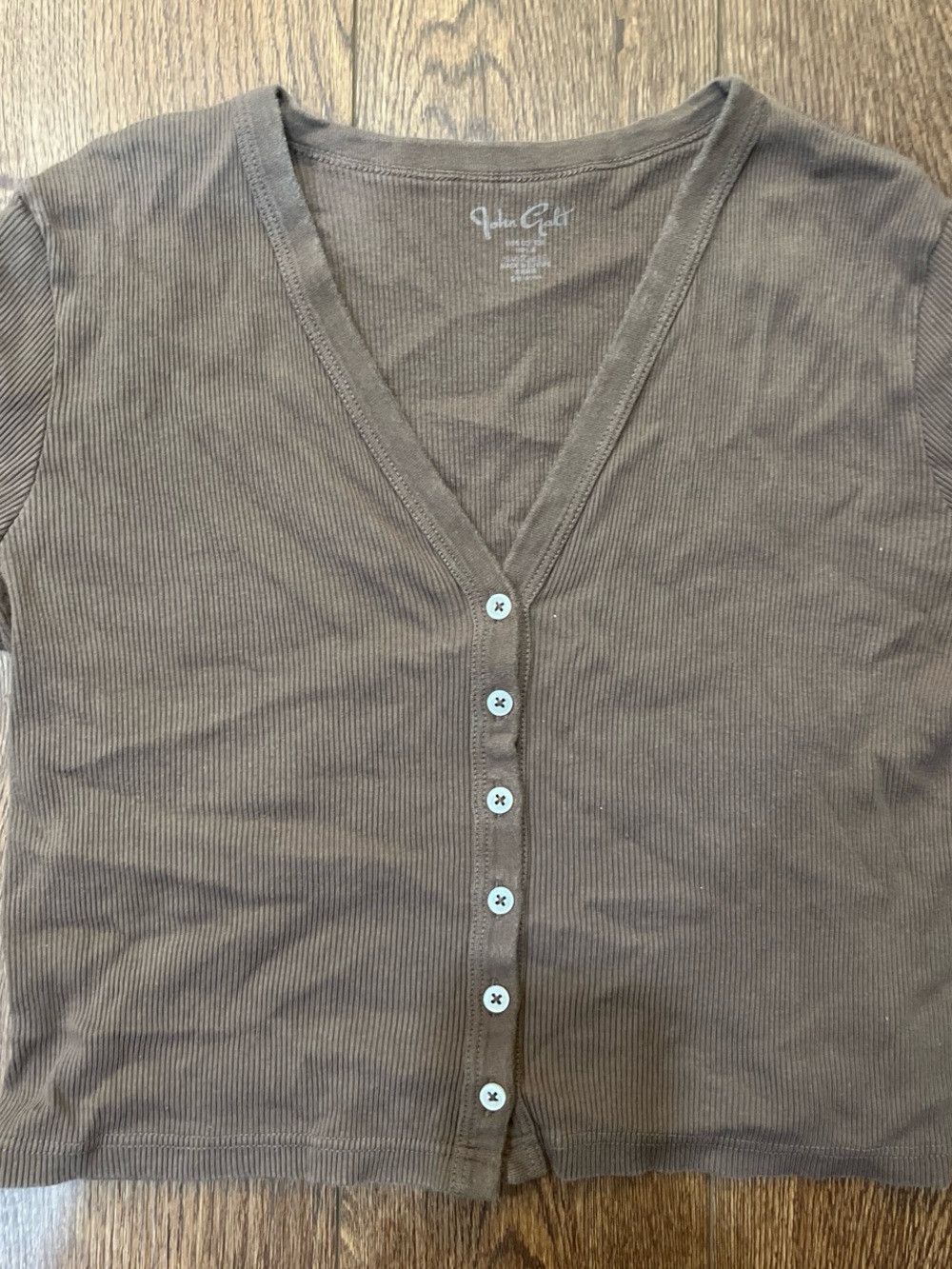 John Galt Brown Ribbed Button up long sleeve